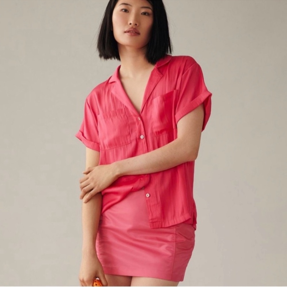 Anthropologie Silk Pink Button-Down Shirt